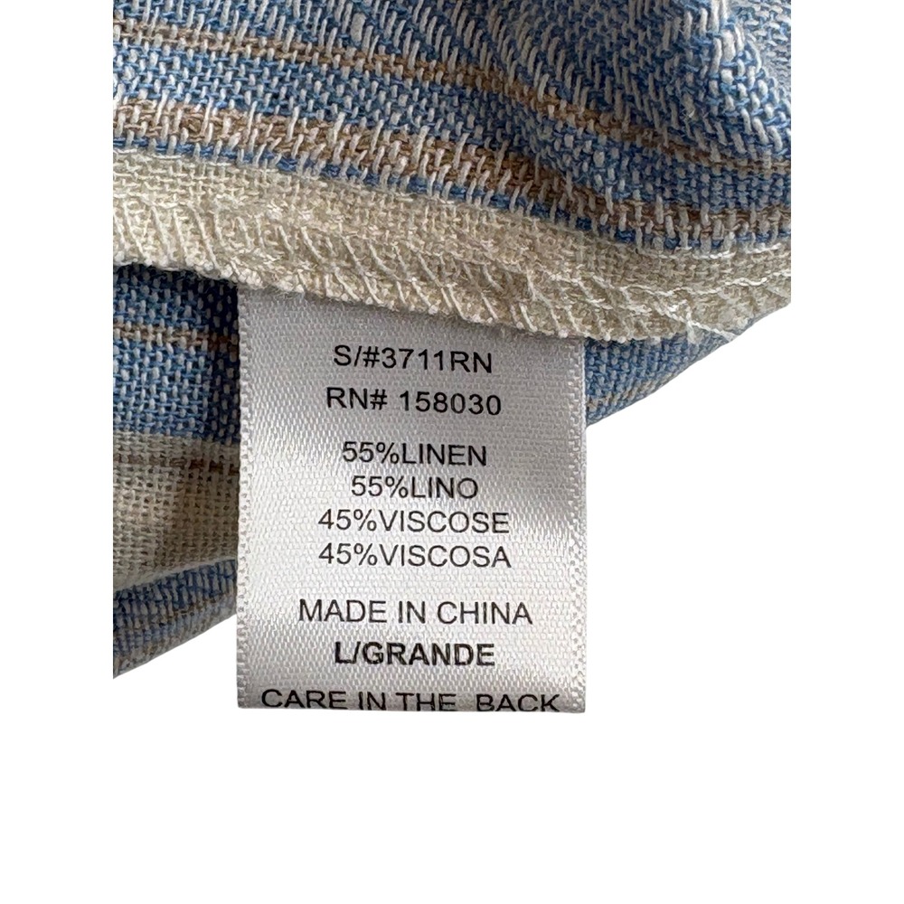 Love Tree Striped Wide Leg Jumpsuit Large Blue White Linen Blend Smocked Coastal - Picture 8 of 9